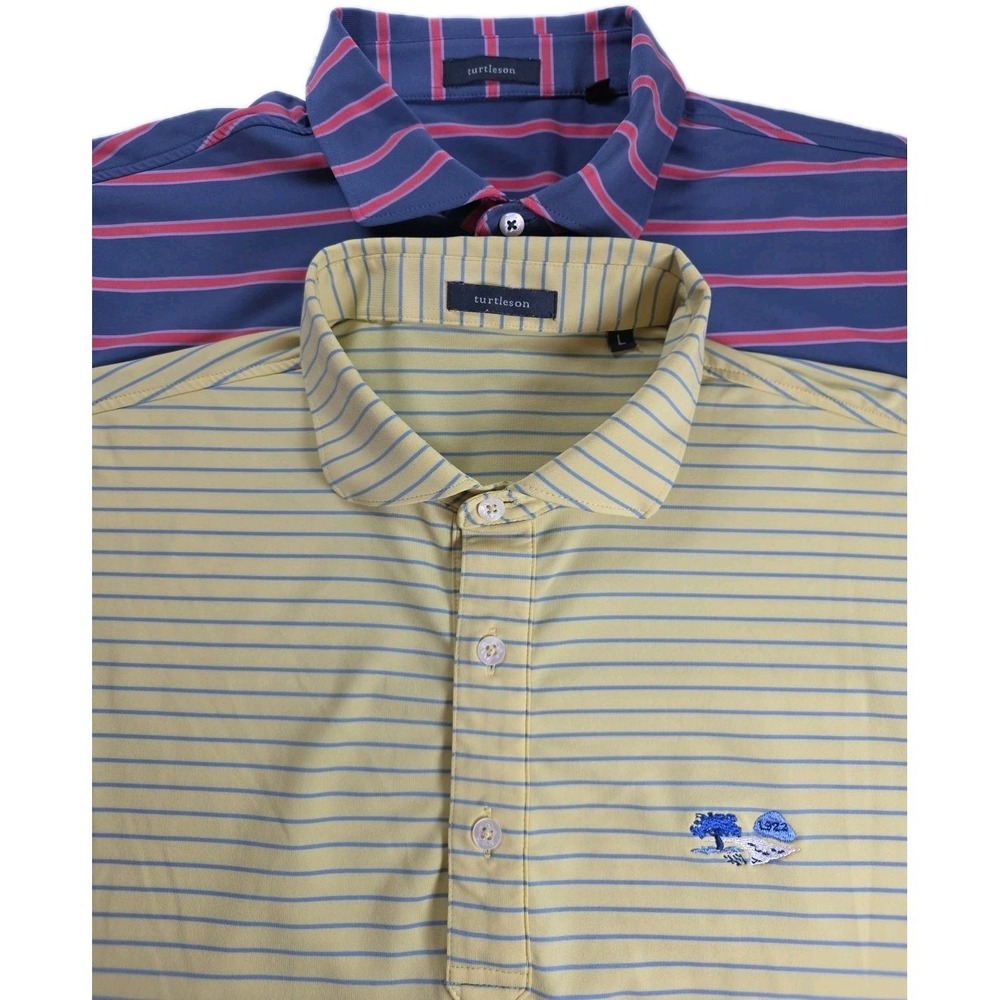 Turtleson Performance Golf Polo LOT OF‎ 2 MEN'S STRIPED LARGE- READ